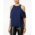 thumbnail image 1 of Lily Black Juniors Ruffled Cold Shoulder Top Summer Navy M, 1 of 1