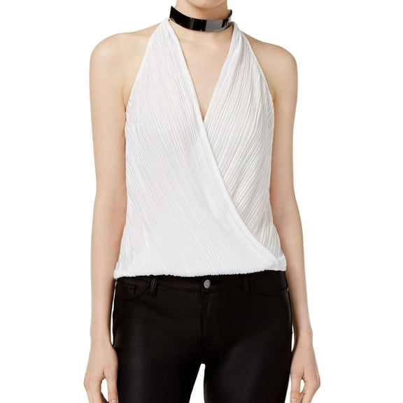 Lily Black Womens Crystal-Pleated Knit Blouse, White, Small