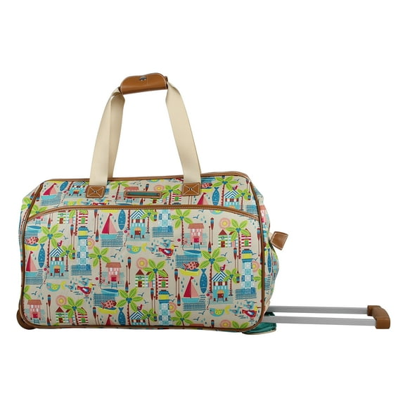 Lily Bloom Luggage Designer Pattern Suitcase Wheeled Duffel Carry On Bag (22in, Beach House)