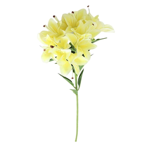 Lily Bouquet Not Fade Non-Withering Easy Care No Watering Aesthetic Decorative Soft Rubber 10 Head Simulation  Small Lilies Wedding Decor-Yellow