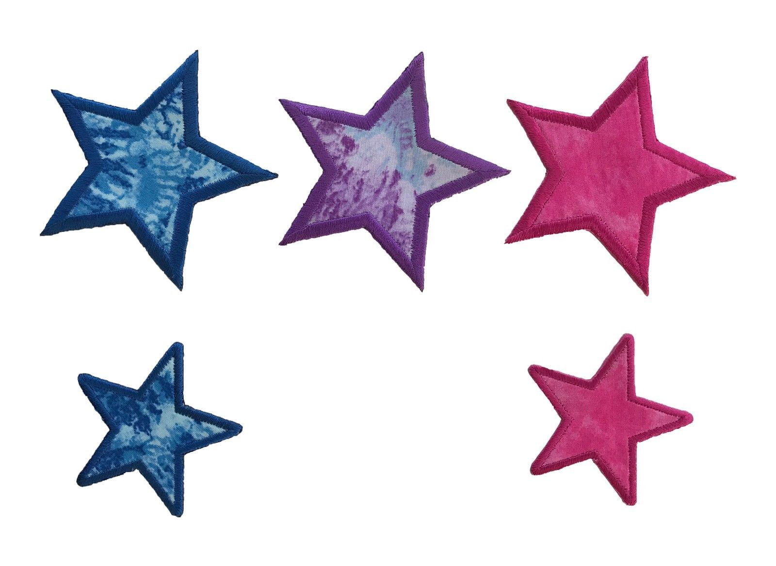 Lily Camouflage Crack Print Fabric Iron on Star of 3", 2" in Blue Pink Purple