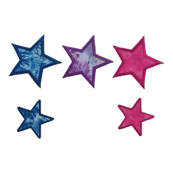 Lily Camouflage Crack Print Fabric Iron on Star of 3", 2" in Blue Pink Purple