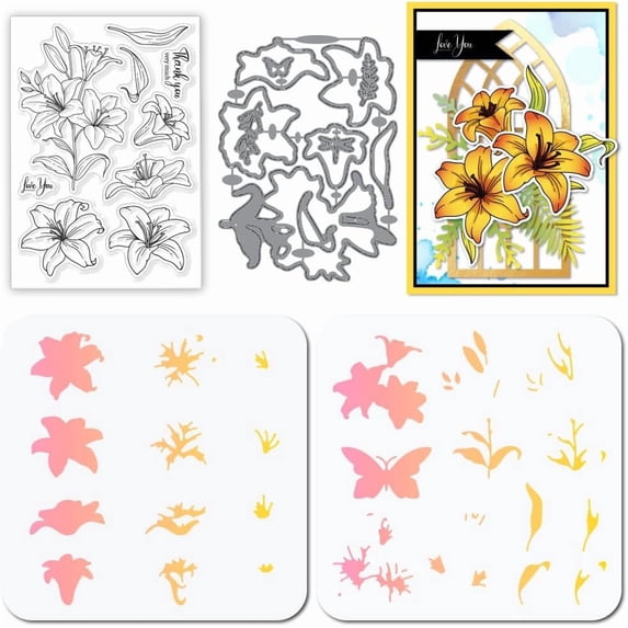 Lily Clear Silicone Stamp Metal Floral and Butterfly Cutting Die Cuts ...
