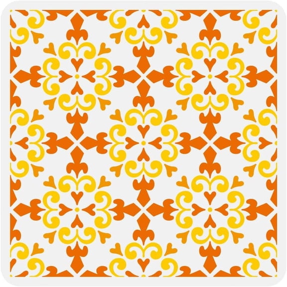 Lily Damask Stencil 11.8x11.8inch Reusable Damask Floor Tile Drawing Template Floral Hollow Stencil Damask Theme Decoration Stencil DIY