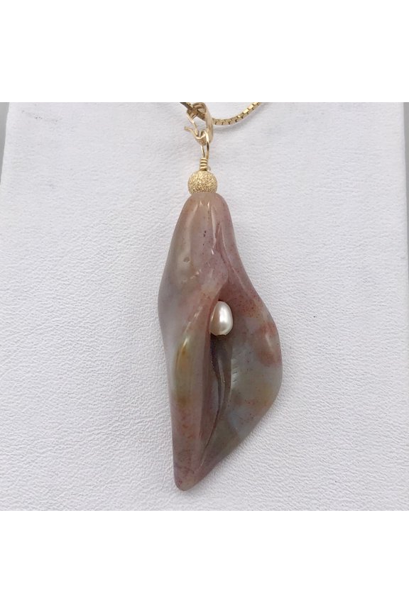 Lily! Fancy Jasper Carved Flower 14Kgf Pendant | 2" Long | Purple | Flower |