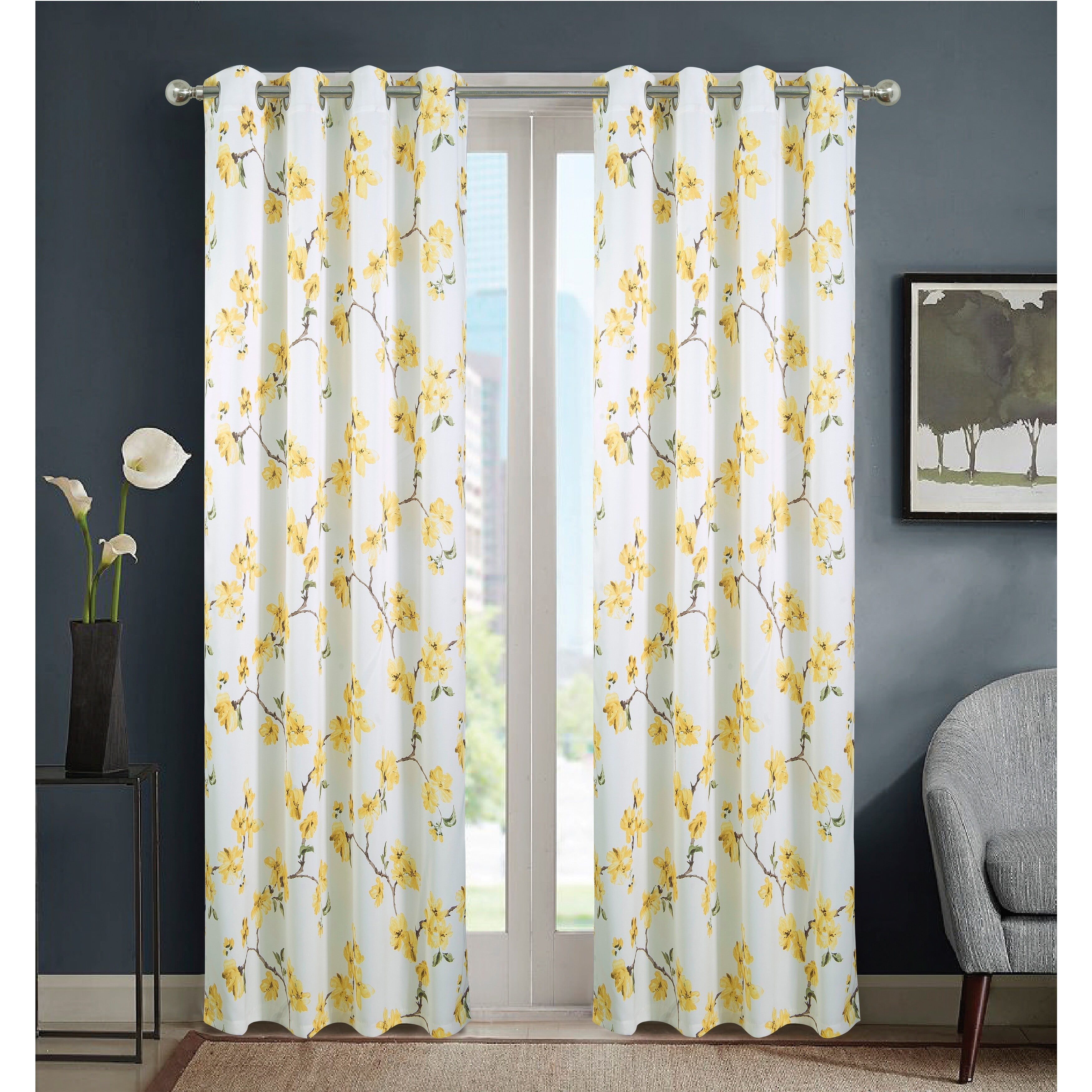 Misscc Blackout Curtains - Black, Red, Gray Floral Pattern, 2 Panel Set For Living Room, Bedroom (84"x84")