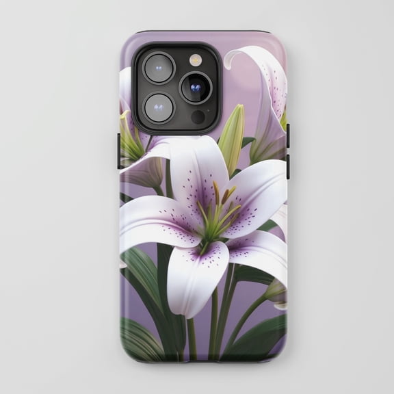 Lily Floral Design for All iPhone Series Tough Phone Case Botanical Purple