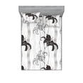 thumbnail image 1 of Lily Floral Fitted Sheet & Pillow Sham Set, Outline Style Monochrome Silhouettes of Flowers Vintage with Stripes, Decorative Printed 3 Piece Bedding Decor, Queen, Coconut Charcoal Grey, by Ambesonne, 1 of 2