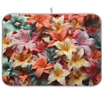 Lily Floral Flowers Dish Drying Mat Microfiber Kitchen Pad Large Counter Absorbent Dish Mats Drainer Rack 16"x18"