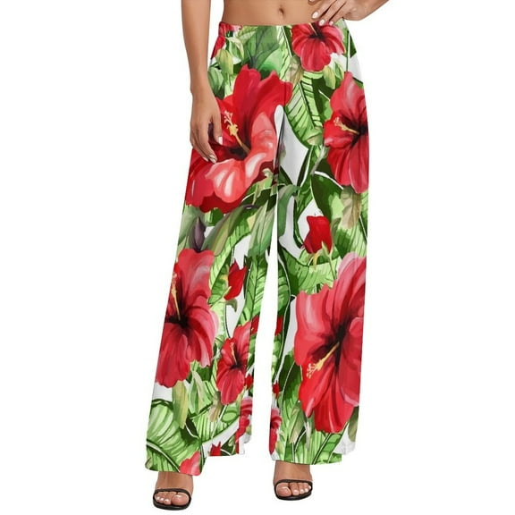 Lily Floral Pants Pink Flowers Print Elegant Wide Pants Womens Big Size Streetwear Custom Straight Trousers