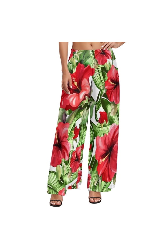 Lily Floral Pants Pink Flowers Print Elegant Wide Pants Womens Big Size Streetwear Custom Straight Trousers