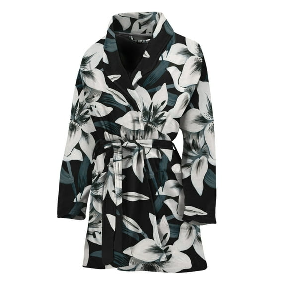 Lily Floral Pattern Women Bathrobe One Size Univeral Fits Fashion Lightweight Plush Fleece Long Robe For Women