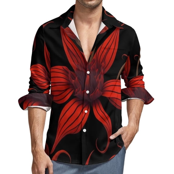 Lily Floral Print Casual Shirt Men Yellow Flowers Comfortable Shirt Spring Elegant Blouse Long Sleeve Custom Oversized Clothing