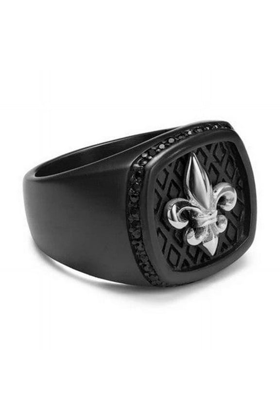 Mens Lily Flower Ring Black and Gold Diamond Inlay Ring Series Band Gift for Him Black and Rose Gold Option Black and Rigid Color Option