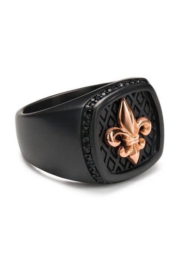 Mens Lily Flower Ring Black and Gold Diamond Inlay Ring Series Band Gift for Him Black and Rose Gold Option Black and Rigid Color Option