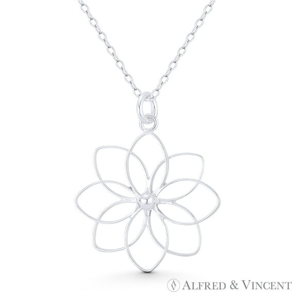 Lily Flower Charm Open Cutout Design 29x24mm (1.1x0.9in) Pendant in .925 Sterling Silver
