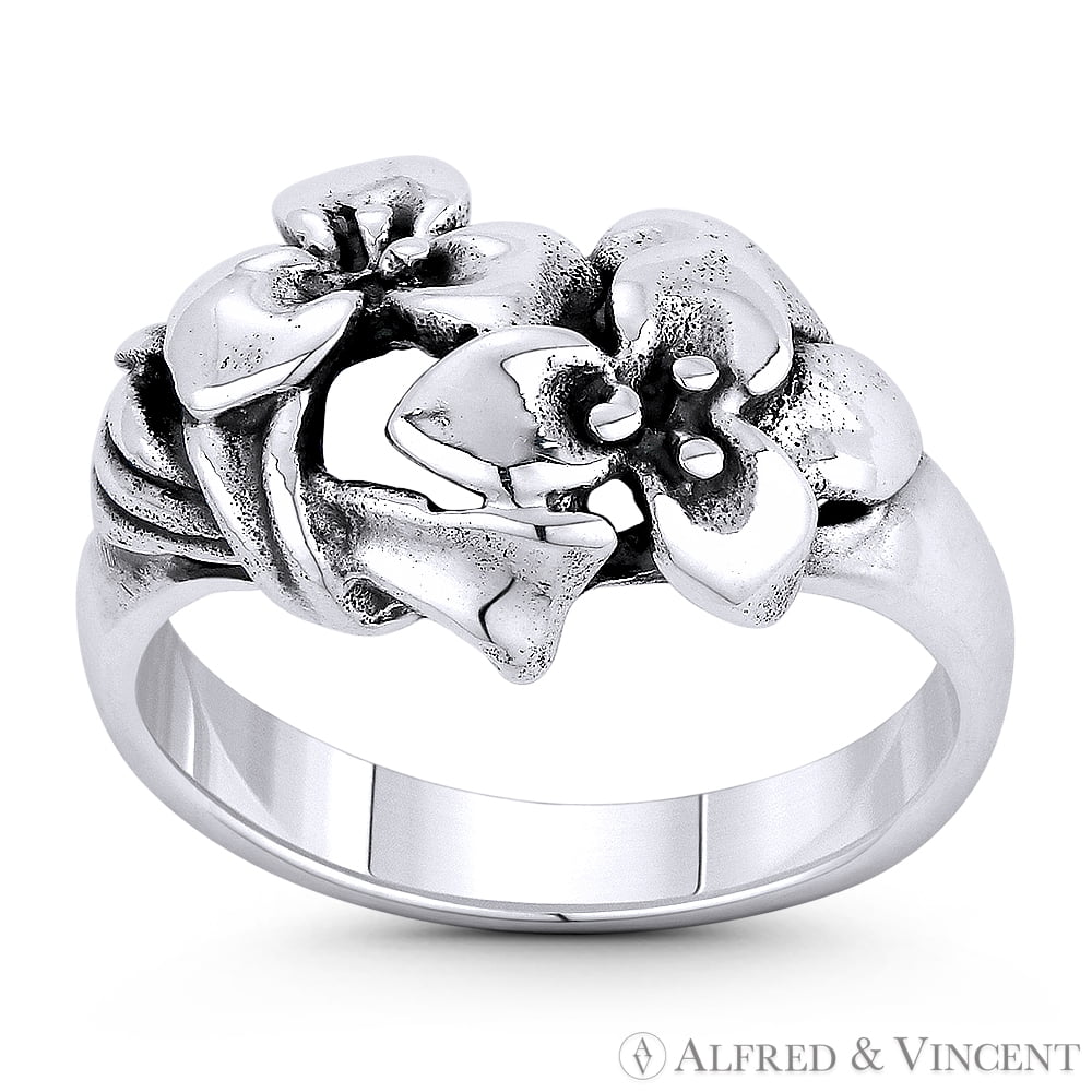 Lily Flower Charm Right Hand Boho Stackable Ring in Oxidized .925