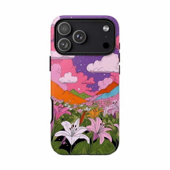 Lily Flower Field Pink Purple Cloudy Sky Case 17 16 15 14 13 12 11 Pro Max H01574