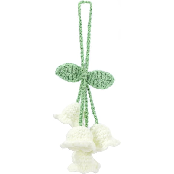 Lily Flower Handmade Knitted Car Mirror Hanging Accessories, Rear Riew Mirror Accessories Car Decorations for Women Men White 1