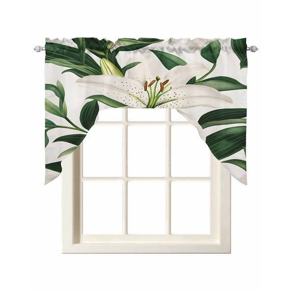 Lily Flower Kitchen Swag Valances for Windows, Nature Botanical Garden Florals Watercolor Swag Valances Curtains for Living Room, Rod Pocket Window Treatments for Bathroom, Bedroom, Cafe, 56"x36"