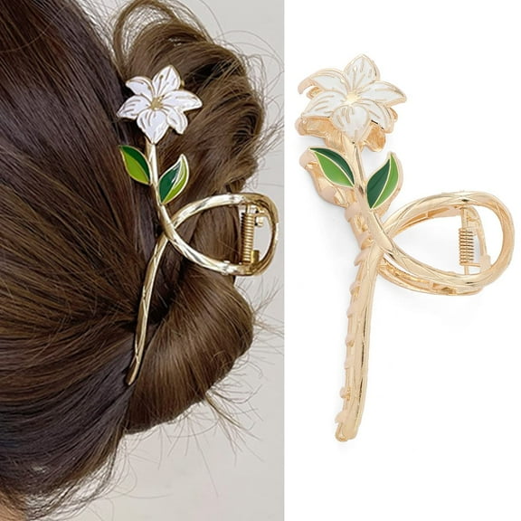 Lily Flower Metal Hair Claw Clips, 2 Pcs 4.3" Large Jaw Clips Hair Accessories for Womens and Girls