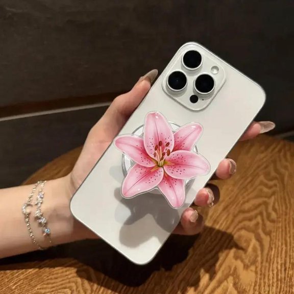 Lily Flower Phone Grip: Elegant Magnetic Socket, Floral Gift for Her