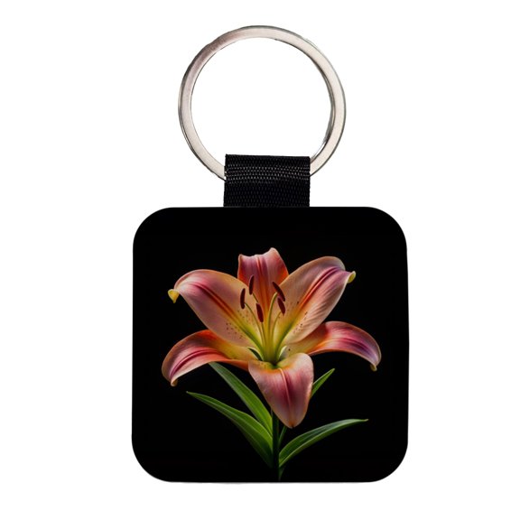 Lily Flower Photo Faux Leather Square Keychain