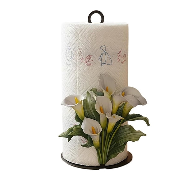 Lily Flower Resin Towel Holder - Floral Paper Towel Holder - Decorative Countertop Vertical Paper Towels Roll Holder for Kitchen Sink Dining Table Home Decor - White