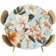 thumbnail image 1 of Lily Flower Round Tablecloth 36-44 Inch Round Fitted Table Cloth with Elastic Edge, Nature Orange White Plant Watercolor Blue Waterproof Table Cover Protector for Outdoor Picnic Party Dining, 1 of 6