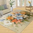 thumbnail image 1 of Lily Flower Rugs for Bedroom, Hand-Painted Lily Area Rug, Retro Flowers Rugs for Living Room, Indoor Non-Slip Rug, Machine Washable Carpet for Front Entrance Floor Decor 4 x 5ft, 1 of 6