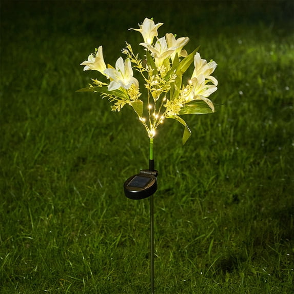 Lily Flower Solar Lights Outdoor Garden,LED Solar Flower Lights with Lifelike Lily, Waterproof Solar Stake Lily Lights for Courtyard Pathway Flowerbed Lawn Décor
