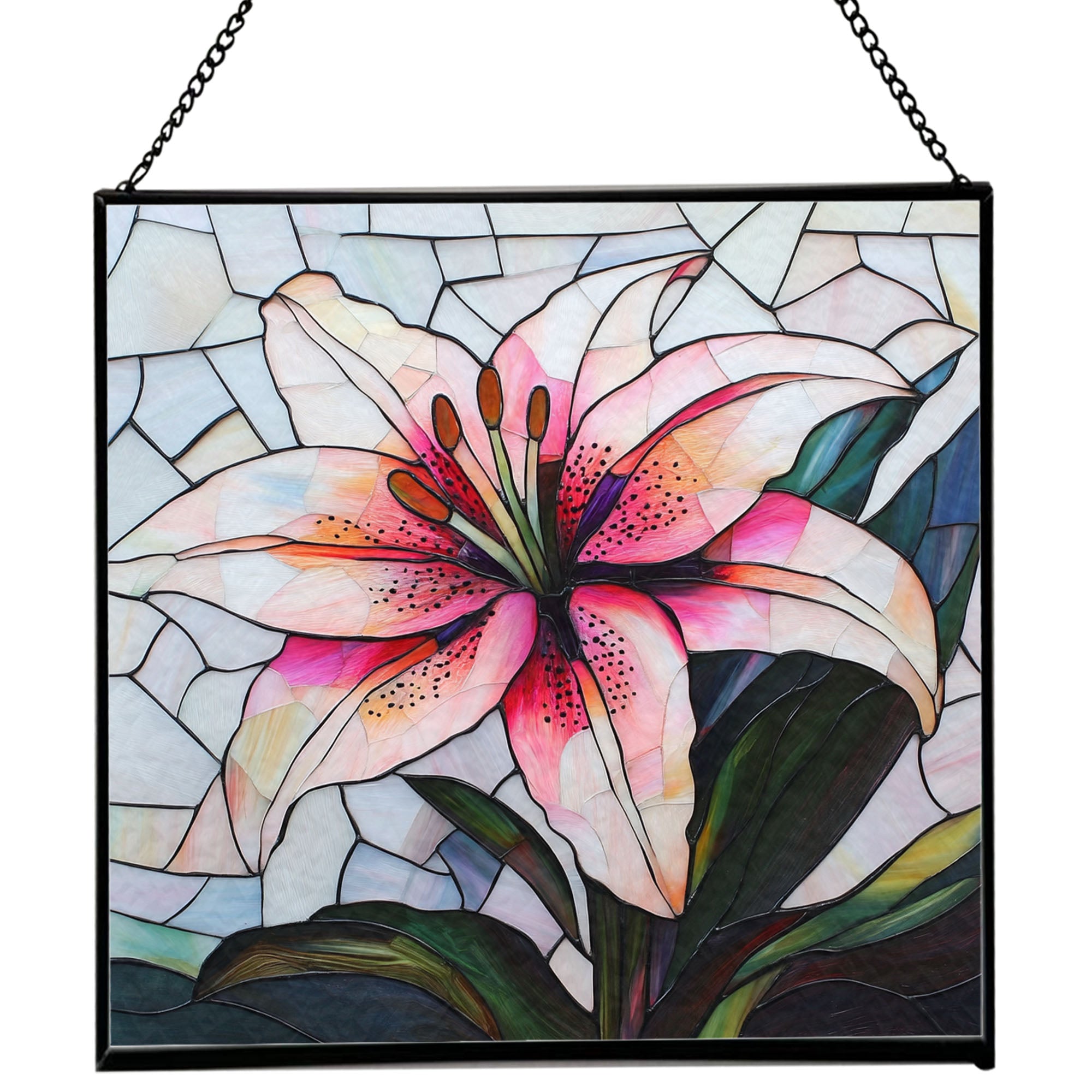 Window Flower Glass Lily Flower Stained Glass Panels, Square Shaped Window Hangings ...