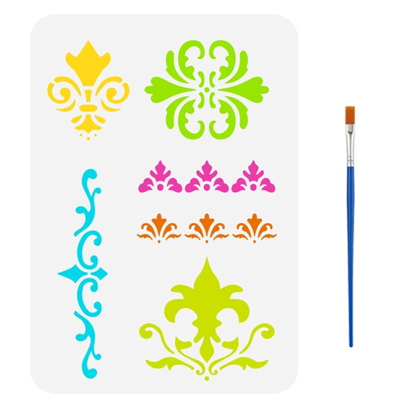 Lily Flower Stencil with a Paint Brush 11.7x8.3Inch French Lily Stencil Vintage Lily Floral Stencil Lily Brocade Border Drawing Stencil