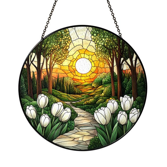 Lily Flower Sunrise Glass Suncatcher Window Ornament, Soft Botanical Light Filled Design