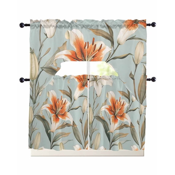 Lily Flower Swag Curtains for Living Room/Bedroom Windows, Watercolor Country Blooms Spring Botanical Art Kitchen Curtains and Valances Set 36 Inch Length, Swags Valance Curtain Panels