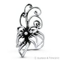 thumbnail image 1 of Lily Flower & Swirling Vine Large Floral Charm Right-Hand Boho Statement Ring in Oxidized .925 Sterling Silver, 1 of 1