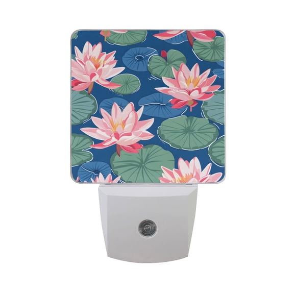 Lily Flower and Lotus Leaf Night Light 2 Pack LED Nightlight Plug into Wall Dusk to Dawn Sensor Soft White