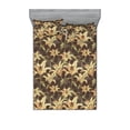 thumbnail image 1 of Lily Flowers Fitted Sheet & Pillow Sham Set, Modern Design of a Floral Scene in Woods Fantasy Feels Warm Colors Art, Decorative Printed 3 Piece Bedding Decor, Calking, Pale Yellow Ecru, by Ambesonne, 1 of 2