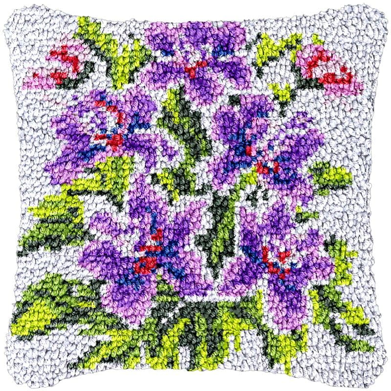 Lily Flowers Latch Hook Pillow Cover Kits for Needlework Cushion Throw Pillow Cross Stitch Crochet Hook Pillowcase Rug Kits Printed Canvas Crochet Yarn Kits Needlework 17'' X 17''