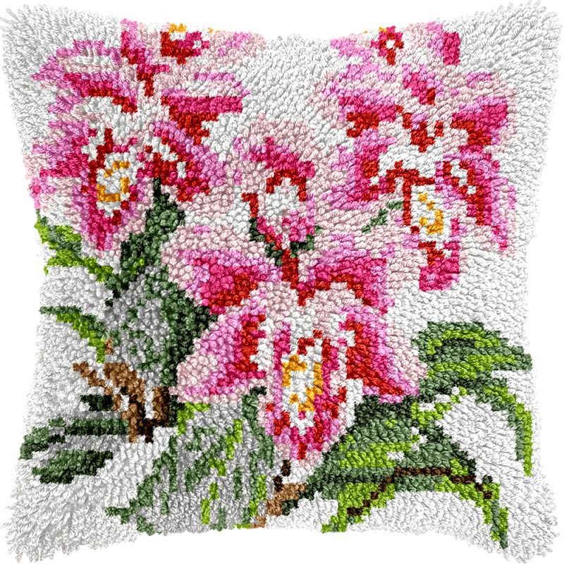 Lily Flowers Latch Hook Pillow Kits Cushion Pillowcase with Pattern Printed Canvas Sofa Hooking Pillows Crafts Embroidery Latch Hooking Crochet Kits 17x17 inch(59)