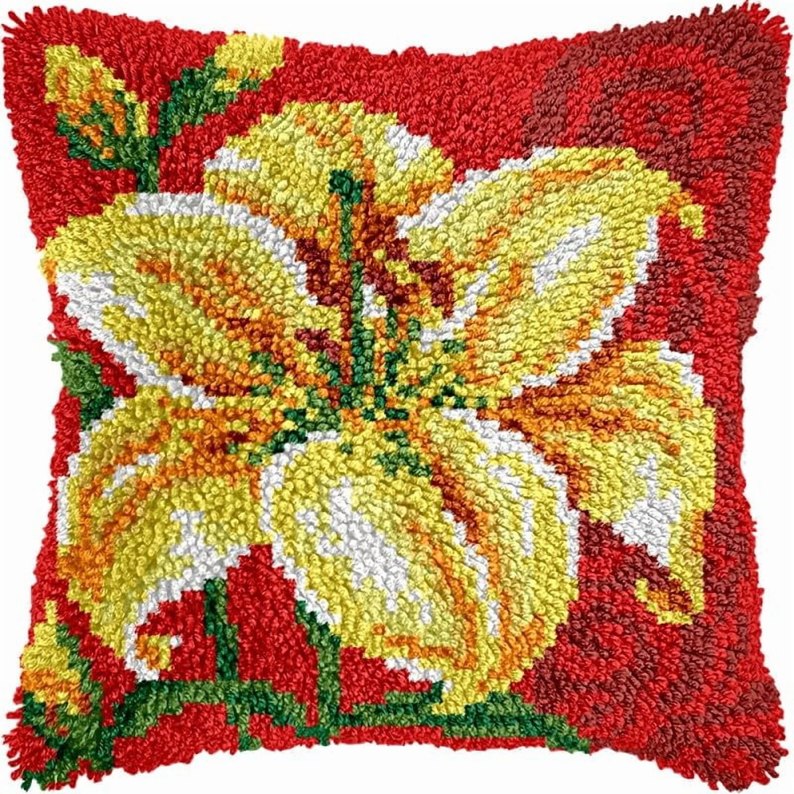 Lily Flowers Latch Hook Pillow Kits Pillow Cover with Pattern Printed Canvas Crochet Cross Hooking Pillowcase Cushion Crafts Embroidery Latch Hooking Crochet Kits 17x17 inch(73)