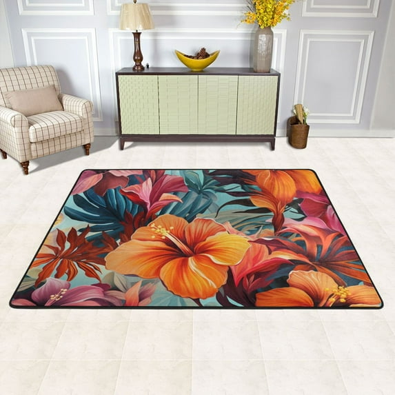 Lily Flowers Orange Area Floor Mats Soft Large Nursery Rugs Non-Slip Foam Carpets Living Room Doormat for Bedroom Dinning Decor 36" x 24"