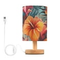 thumbnail image 1 of Lily Flowers Orange Bedside Table Lamp LED Warm Lights with USB Charging Port Retro Cylinder Desk Lamps, 1 of 7