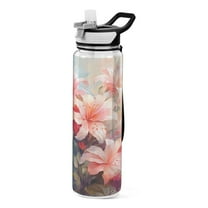 Lily Flowers Pink 32oz Water Bottles with Straw Tritan Leakproof Sports Bottle BPA Free Clear for Fitness Gym Swimming Cycling