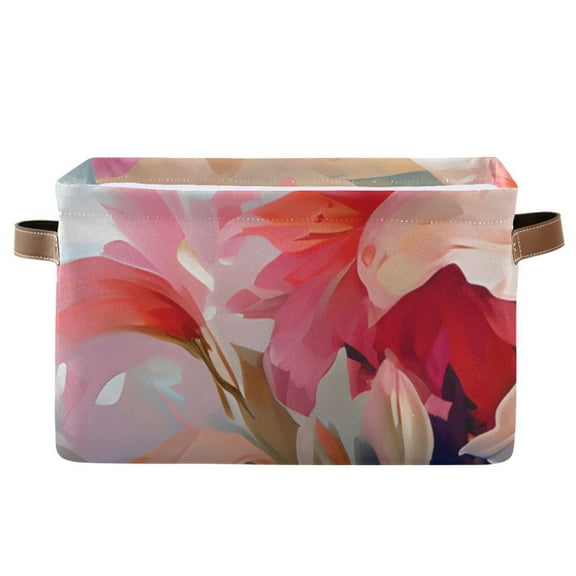 Lily Flowers Pink Storage Basket Large Foldable Storage Bin Laundry Baskets Toys Box Book Foldable Organizer Bag 14.2x10.2x8.3 Inches 1 PC