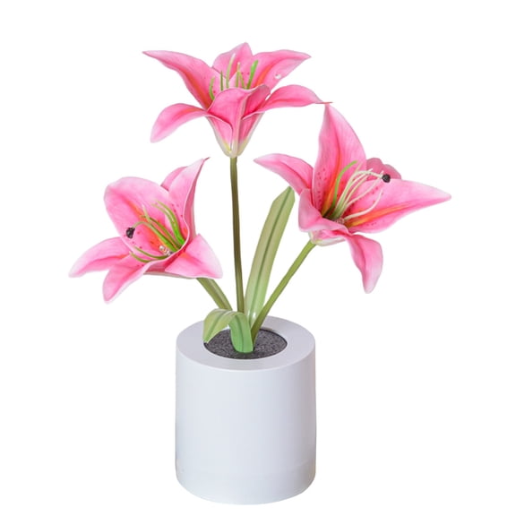 Lily Flowers Table Lamp – Cordless Dimmable Artificial Flower Night Light, Perfect for Bedroom & Office Decor, Ideal Gift for Women and Moms, Pink, Table Lamps