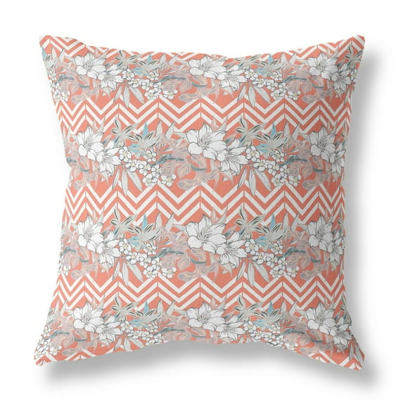 Lily Garden Stripes Indoor/Outdoor Fabric Pillow in Peach Pink 18x18