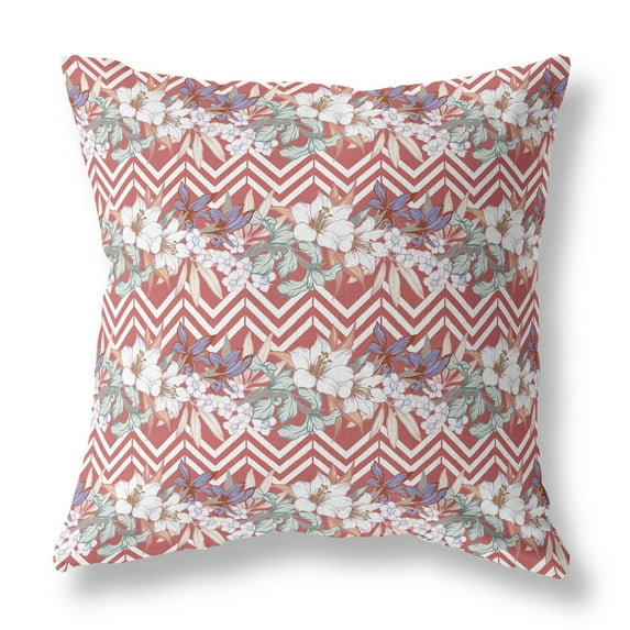 Lily Garden Stripes Indoor/Outdoor Fabric Pillow in Red White 20x20