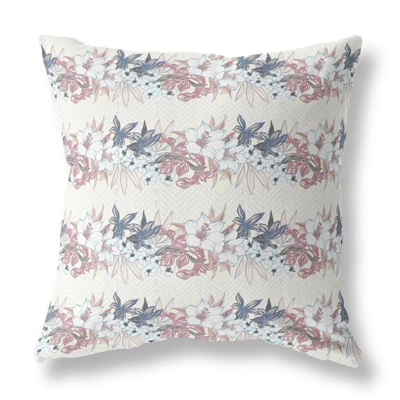 Lily Garden Stripes Indoor/Outdoor Pillow in White Pink 20x20