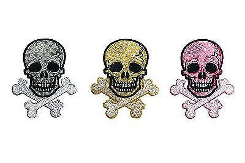 Lily Gold Silver Pink Pirate Skull Self Adhesive Iron On Applique Sticker Patch
